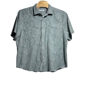Tommy Bahama Mens XXL Silk Short Sleeve Button Up Shirt Sage Green Tropical Logo